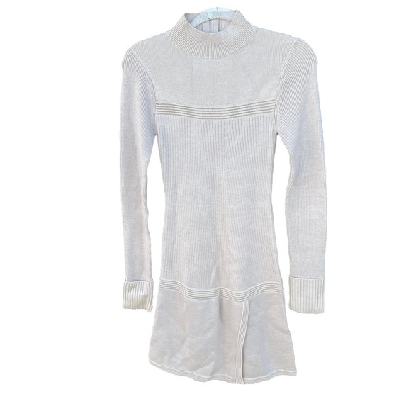 Reiss Zoe Ribbed Knit Sweater Dress Wool Blend Oatmeal NWOT - Picture 8 of 16